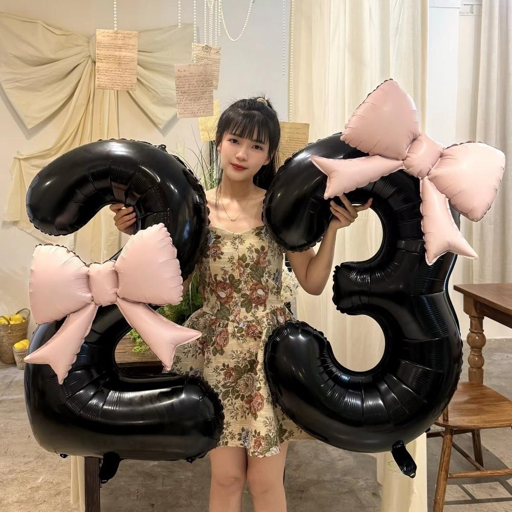 2pcs Photo Props Number Balloons 40inch Bownot Balloons Anniversary Decoration
