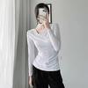 Moda Donna Primavera Autunno Maglia Sottile Camicetta Collo Alto Vestibilità Aderente Manica Lunga Maglietta Base