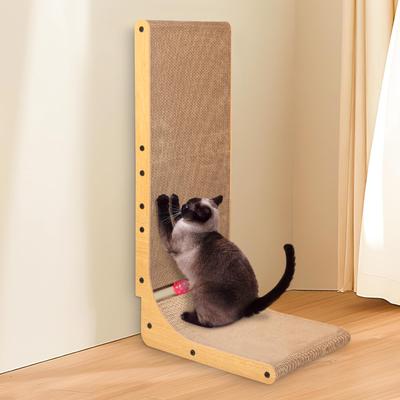 OYANTEN Griffoir pour chat, Griffoir en carton en forme de L avec balle, Montage mural, Vertical, pour chats, Soulage le stress et l'exercice, Apaisant,