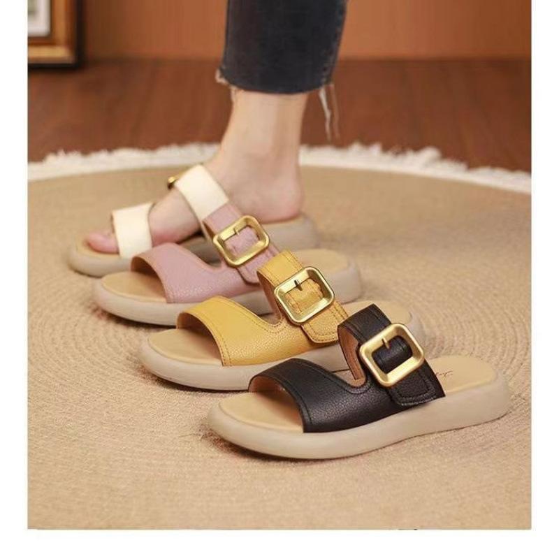 Internet celebrity popular fashion large size soft-soled slippers women summer wear 4142 new casual versatile Roman beach shoes women