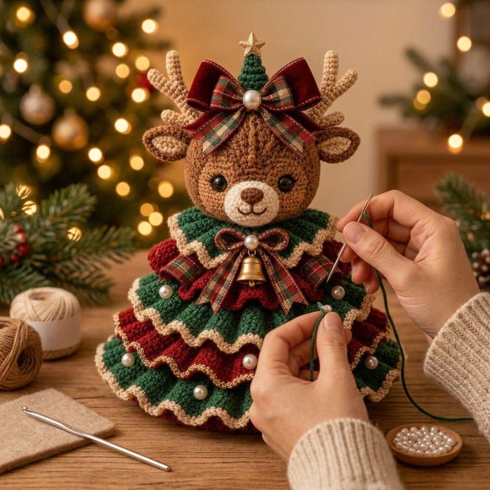 with Beads Bell Crochet Animal Christmas Tree Kit Animal Xmas Tree DIY Kit for Craft Lovers