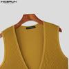 INCERUN Summer Men Deep V Sleeveless Solid Casual Fitted Rib Tank Tops Undershirts
