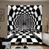 2Pcs Black and White Square Print Curtains,suitable for Bedroom,living Room Kitchen Decoration,home Decoration,window Decoration