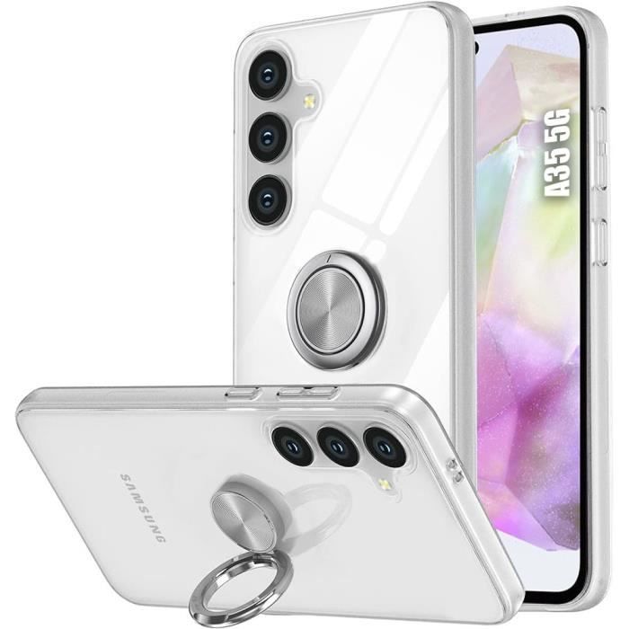 Coque design - Booling - pour Samsung Galaxy A35 5G - Transparente - Silicone - Anneau 360° Rotatif