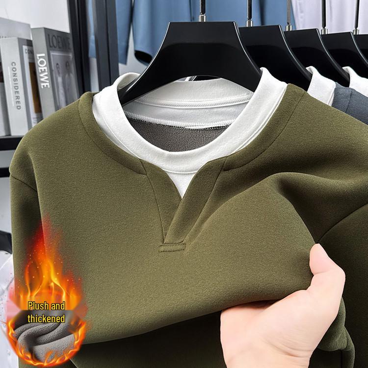 Men’s 2025 Autumn/Winter Long Sleeve Double Collar Patchwork Sweatshirt