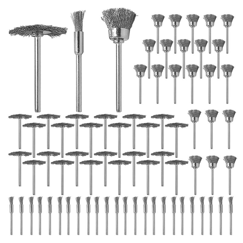 AAAF Wire Brush Set 75 Pieces Steel Wire Brushes Polishing Wheels Full Kit 1/8" Shank Accessories For Rotary Tools