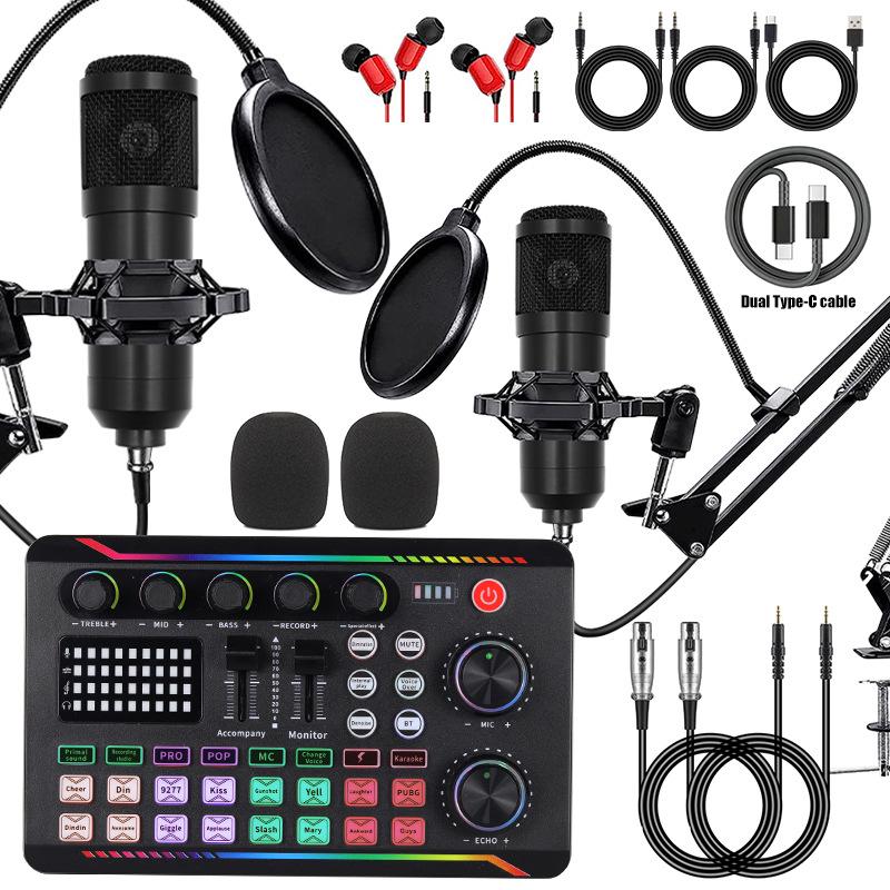 Mobile Phone Sound Card Type-C Converter & Microphone Set for English Podcasting & Live Broadcasts - F998