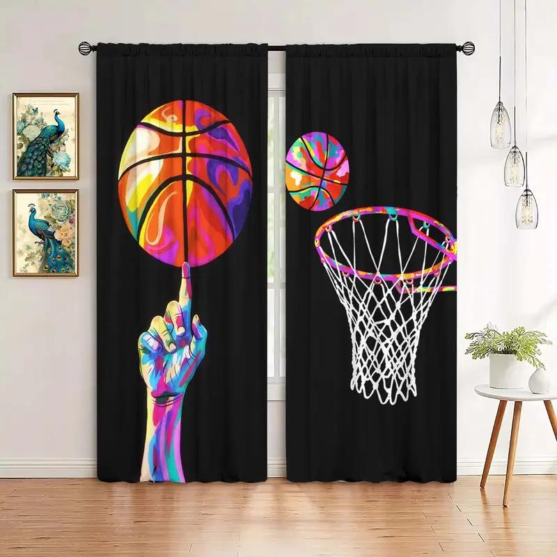 2 Stück Lebendige Basketball-Druckvorhänge, für Lichtfilterung konzipiert, Qualitätsmaterial, Ideal für Sportbegeisterte Heimfenster