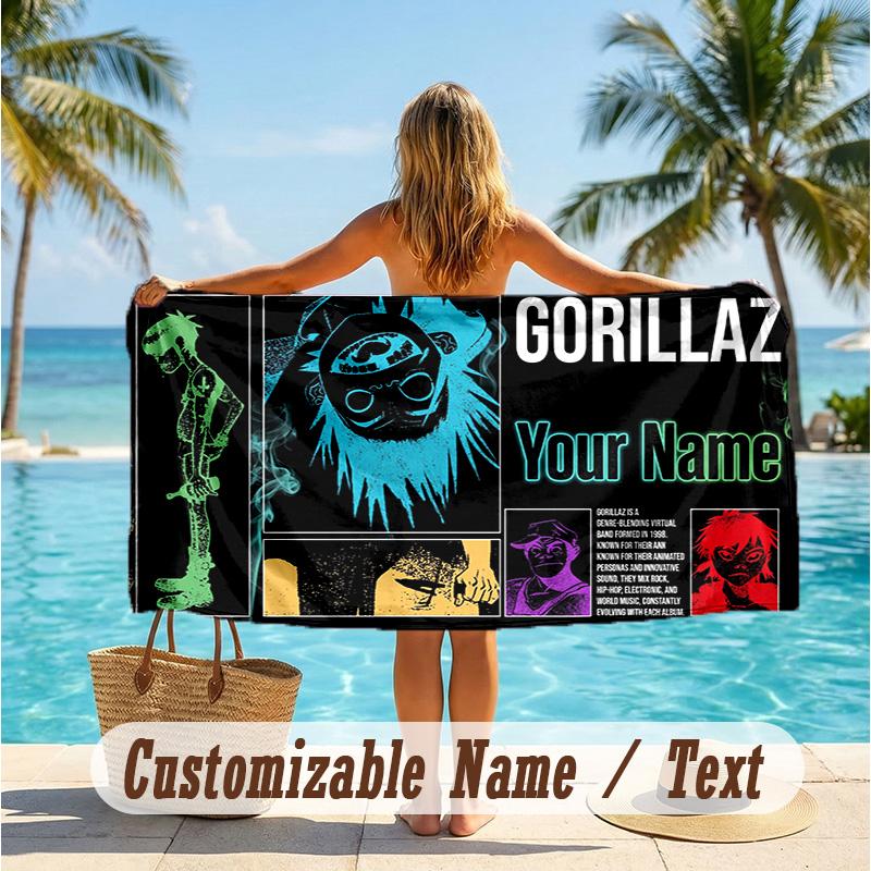 Custom Text Beach Towel, Soft Absorbent Swimming Multi-use TowelGorillaz