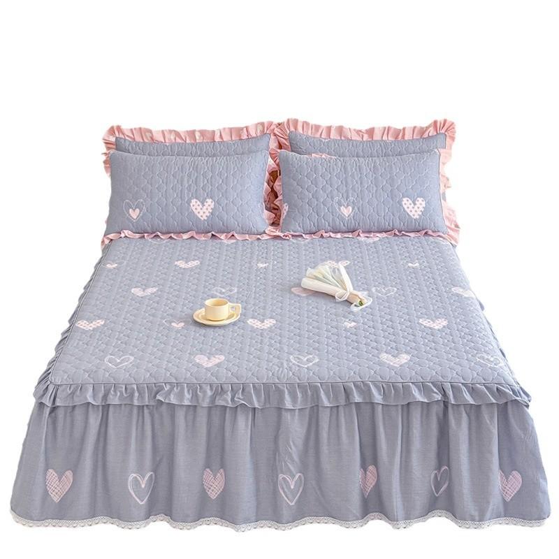 Thickened Pure Cotton Padded Bed Skirt Bedspread Cotton Padded Ruffle Edge Protection Non-slip Pillowcase Bedspread Cover