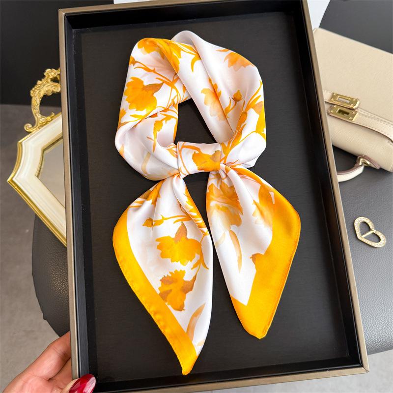 Art commuter style simulation silk printing silk scarf square scarf high-end shawl sunscreen neck small square scarf headscarf scarf