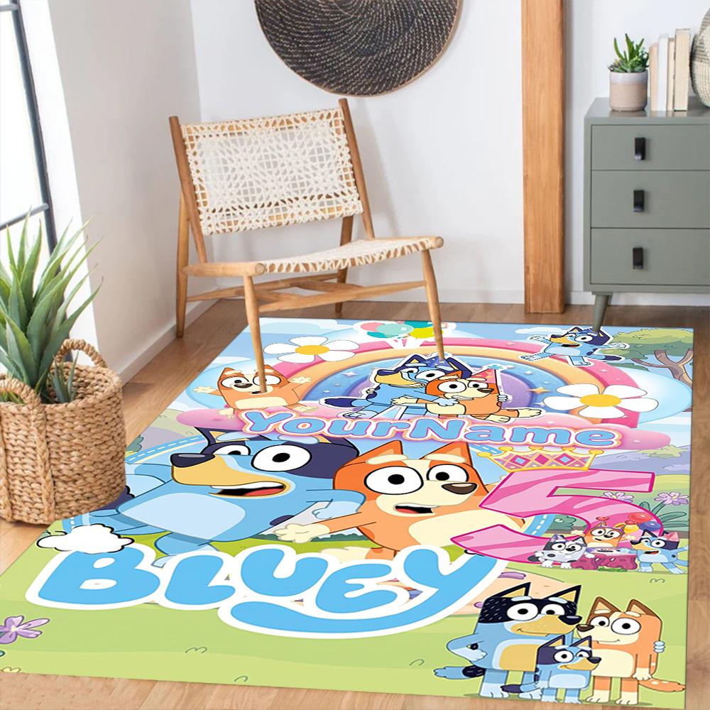 Bluey 149 Personalized Text Area Rug Design for Foyer Balcony Playrooms Dormitory Anti-slip Rug Decorate Offices Birthday/Christmas Gift