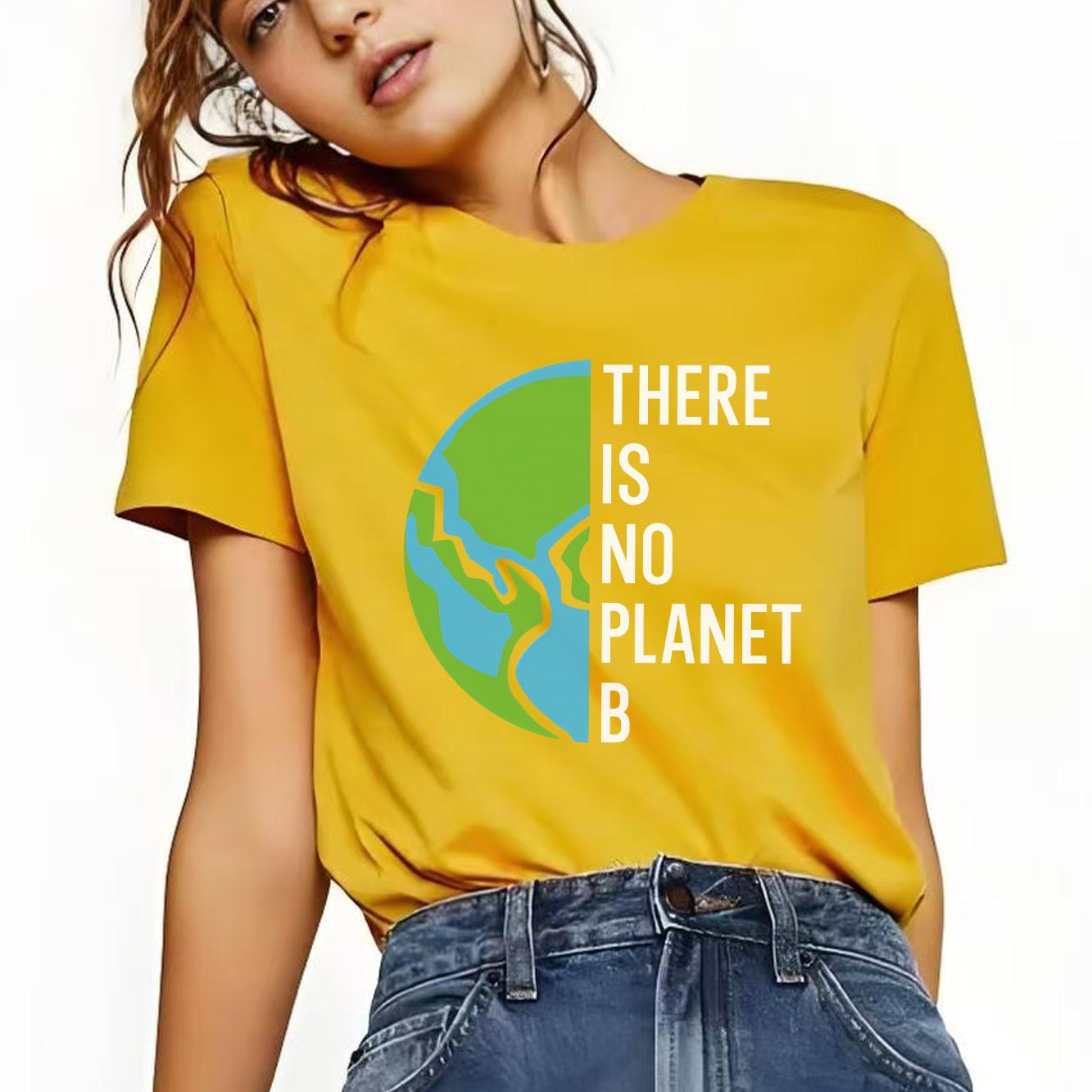 Simple and stylish earth letter printed pattern short sleeved round neck versatile Womens Tshirt for daily use S