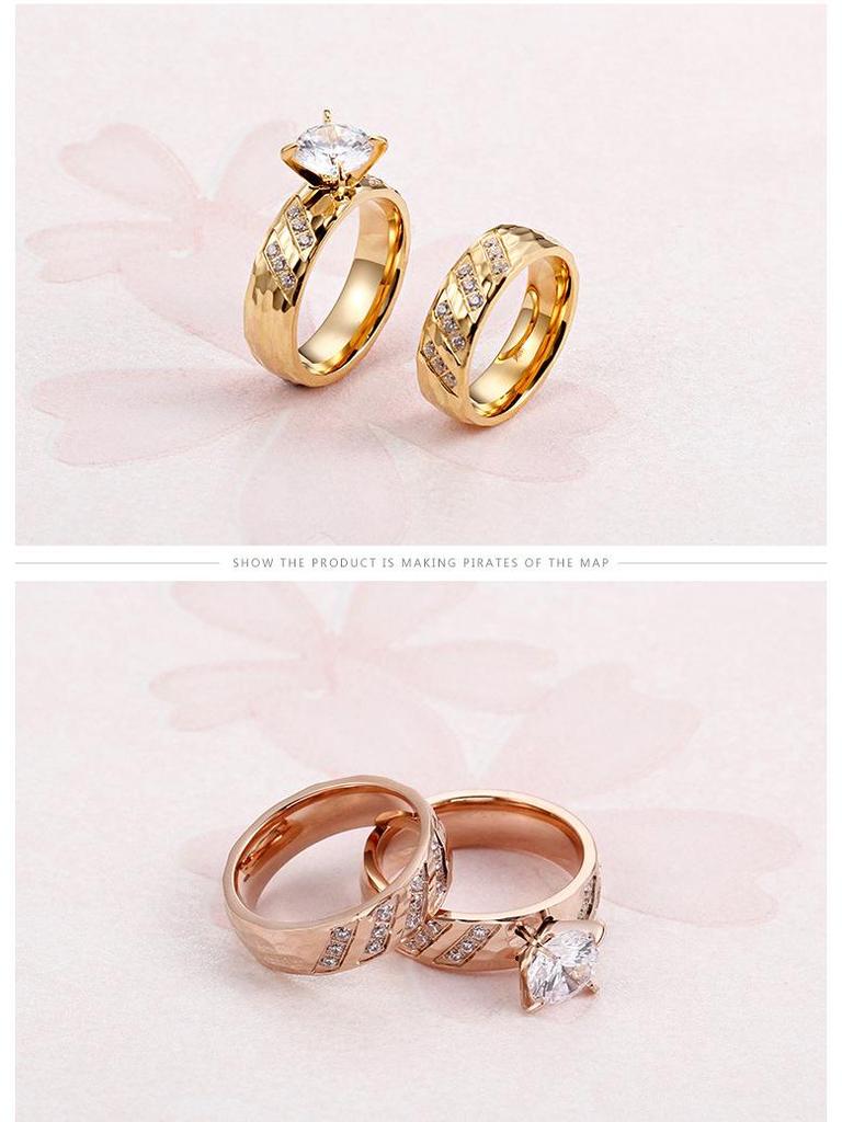 Kalon Japanese-Korean Minimalist Titanium Steel Couple Rings - 18K Gold Textured Diamond Wedding Bands