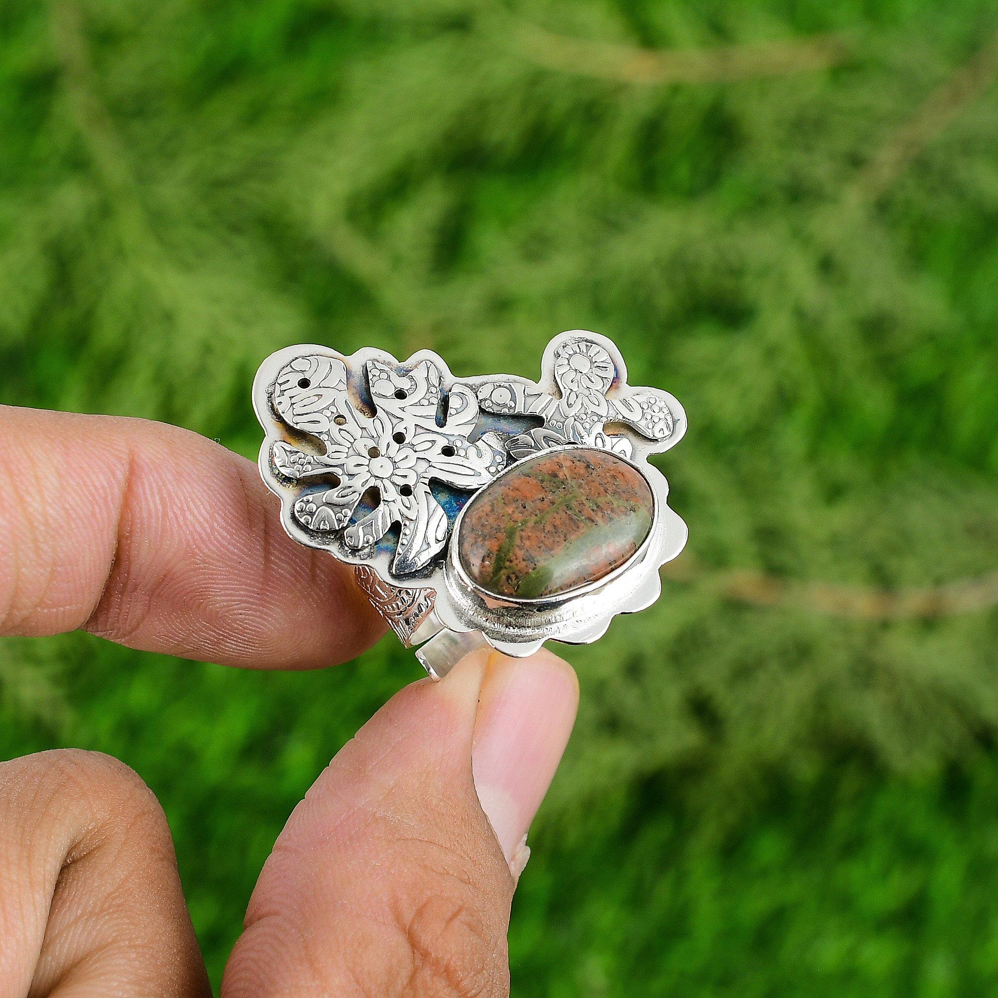 

Mothers day Deal 925 Silver Unakite Gemstone Wedding Promise Statement Boho Ring Adjustable