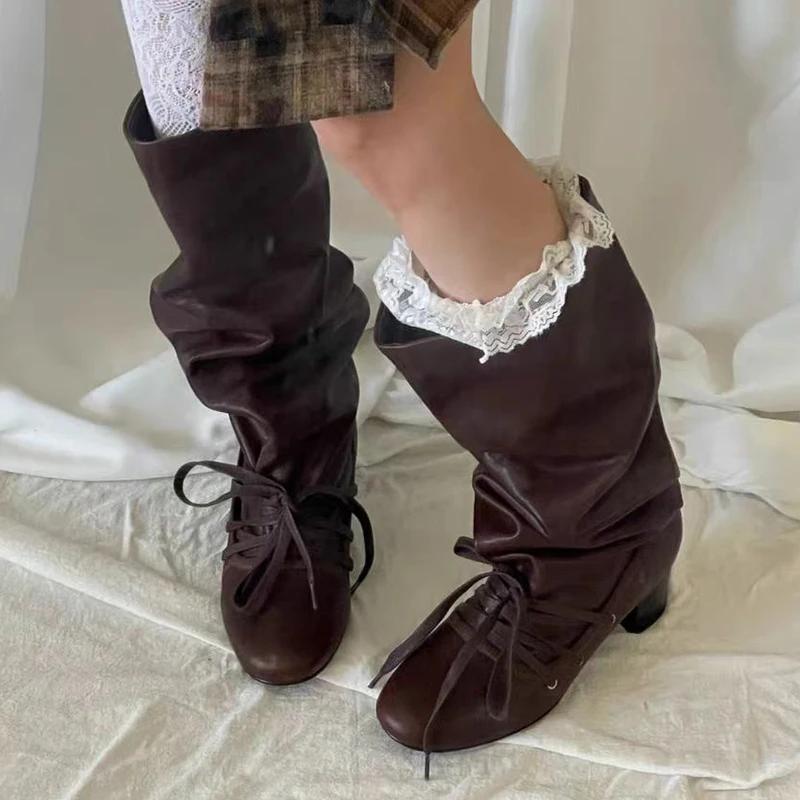 Fashion Women's High Boots High Heels Fashion Lace Up Designer Shoes Woman Winter 2025 Designer Goth Chelsea Boots New Pumps Mujer Botas