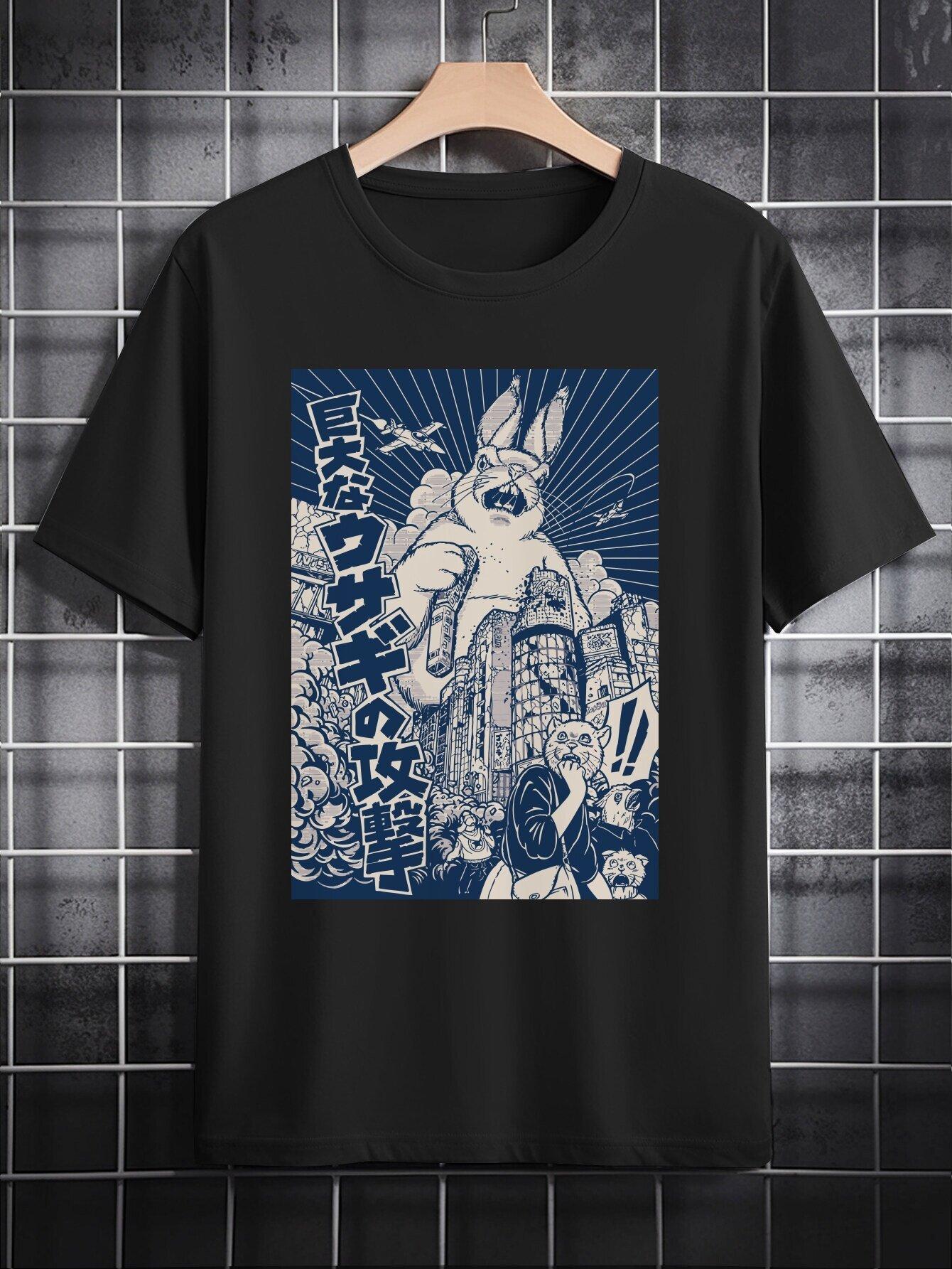 Casual Crew Neck T-shirt with Rabbit Print S