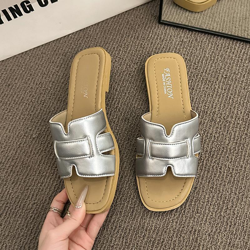 

Mary Jane slippers women s summer 2025 new fashion Korean version of wedge slippers temperament one pedal shallow mouth women s drag 42 серебряный