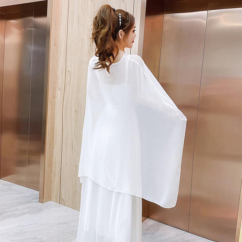 Women's 2025 Summer Chiffon Spaghetti Strap Dress - Stylish Goddess Mesh Two-Piece Skirt Set
