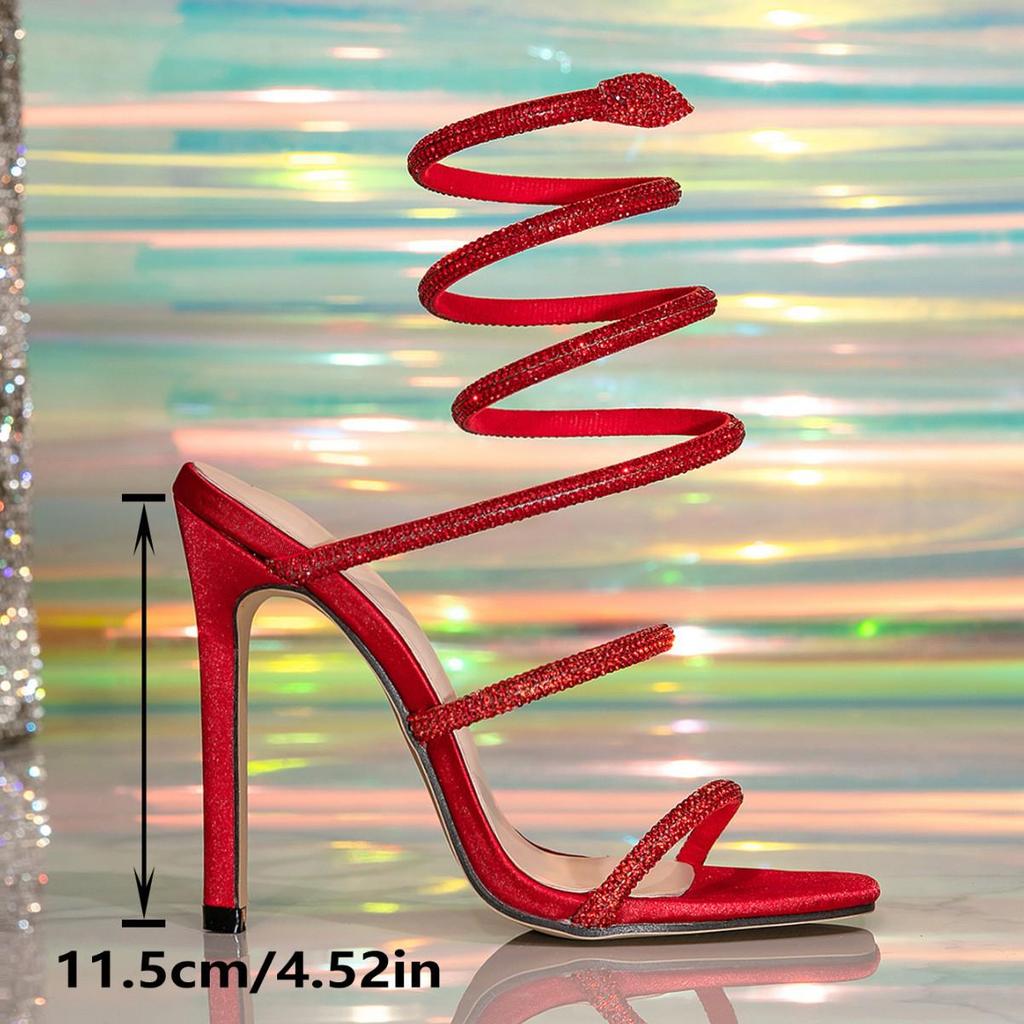 2025 French Snake Wrap Rhinestone Stiletto Heels - Open Toe Summer Fashion for Women