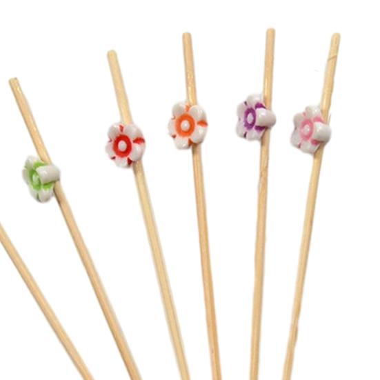 100Pcs Disposable Fruit Picks, Cocktail Picks with Decorative Leaves Flower Tips, Bamboo Skewers for Fruits Cakes Cocktails Snacks