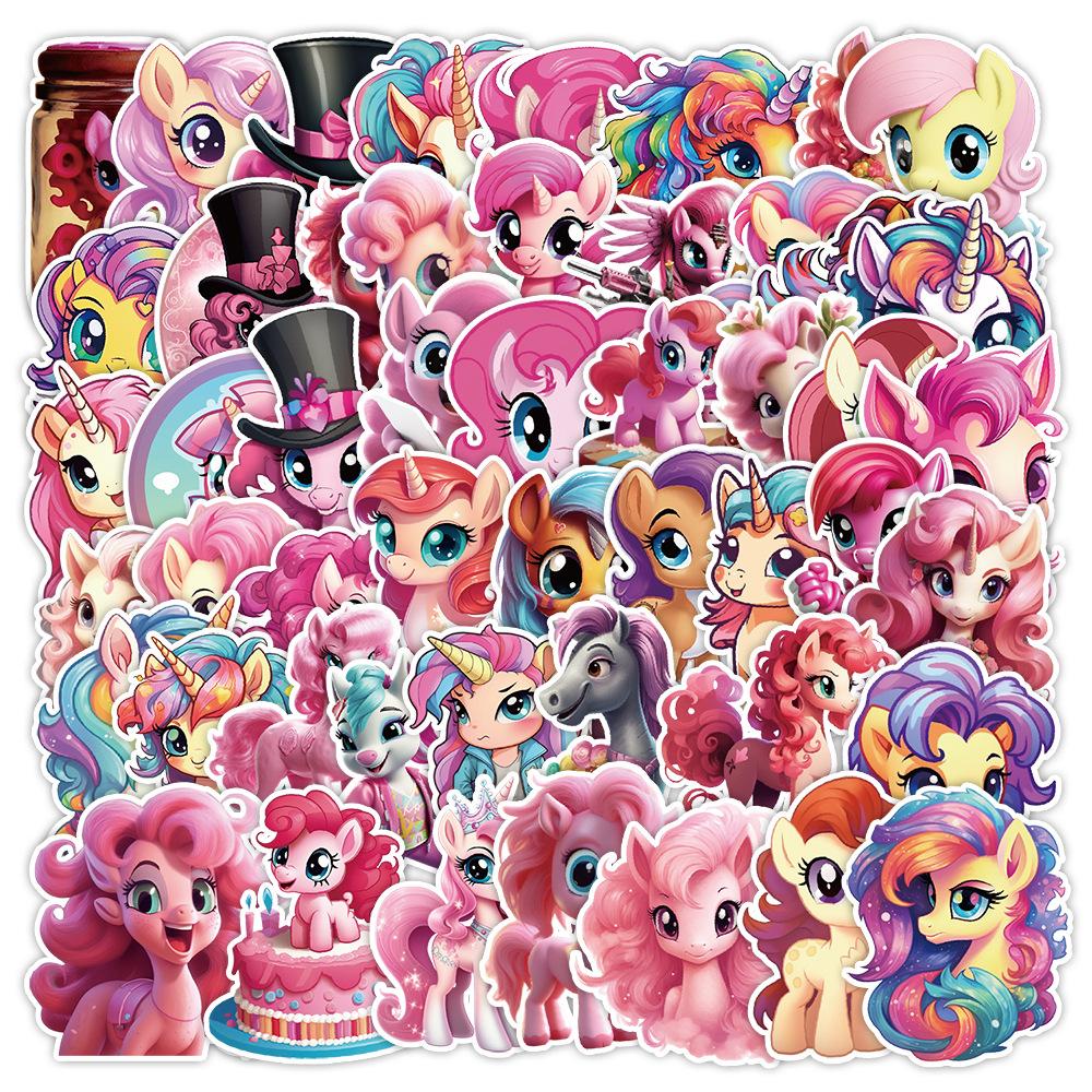 50 Cute Style Pink Pony Graffiti Stickers Mobile Suitcase Waterproof Decorative Stickers Children's Hand Account Stickers