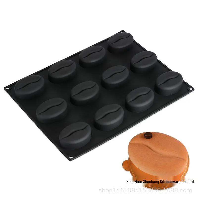 Shenhong Silicone Molds: 6-Cavity/12-Cavity for Coffee Bean, Cocoa Bean, Mousse, Chocolate Cake, and French Desserts