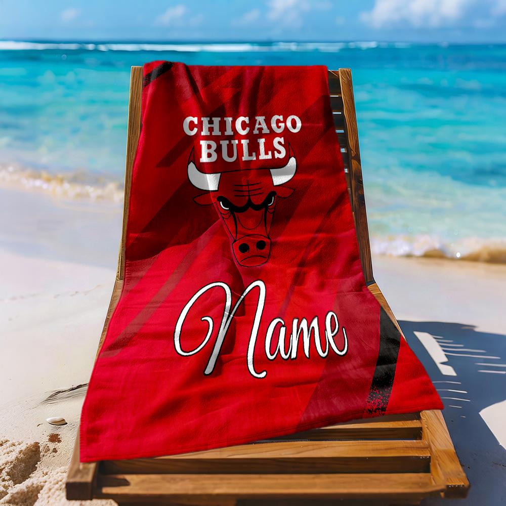 Chicago Bulls Fan Gear Customize Text Beach Towel Super Soft & Absorbent Suitable for Swimming Gym Camping Yoga Vacation