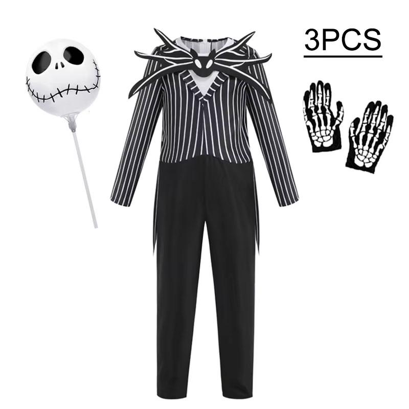 Kids Jack Skellington Cosplay Costume The Nightmare Before Christmas Boys Striped Outfit Halloween Party Fancy Dress Up Set