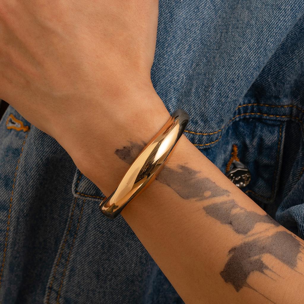 Metal Bracelet for Men Hip Hop Fashion Personality Smooth Spring Open Bracelet Irregular Men's Jewelry