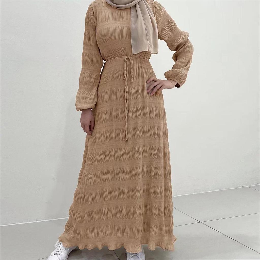 M217#6: Multi-color Muslim Women's Middle Eastern Chiffon Long Dress - New Malaysian Pleated Robe Design