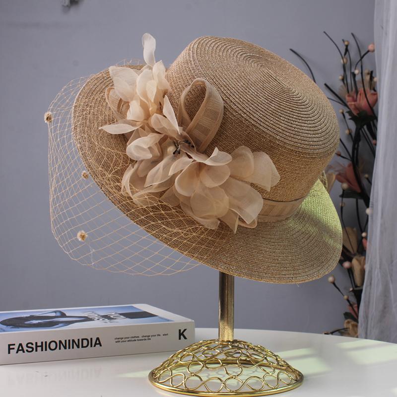 

French 2025 New Seaside Flat Top Straw Hat for Children s Summer Mesh Flower Sweet Temperament Sunscreen Hat Adult 56-58cm