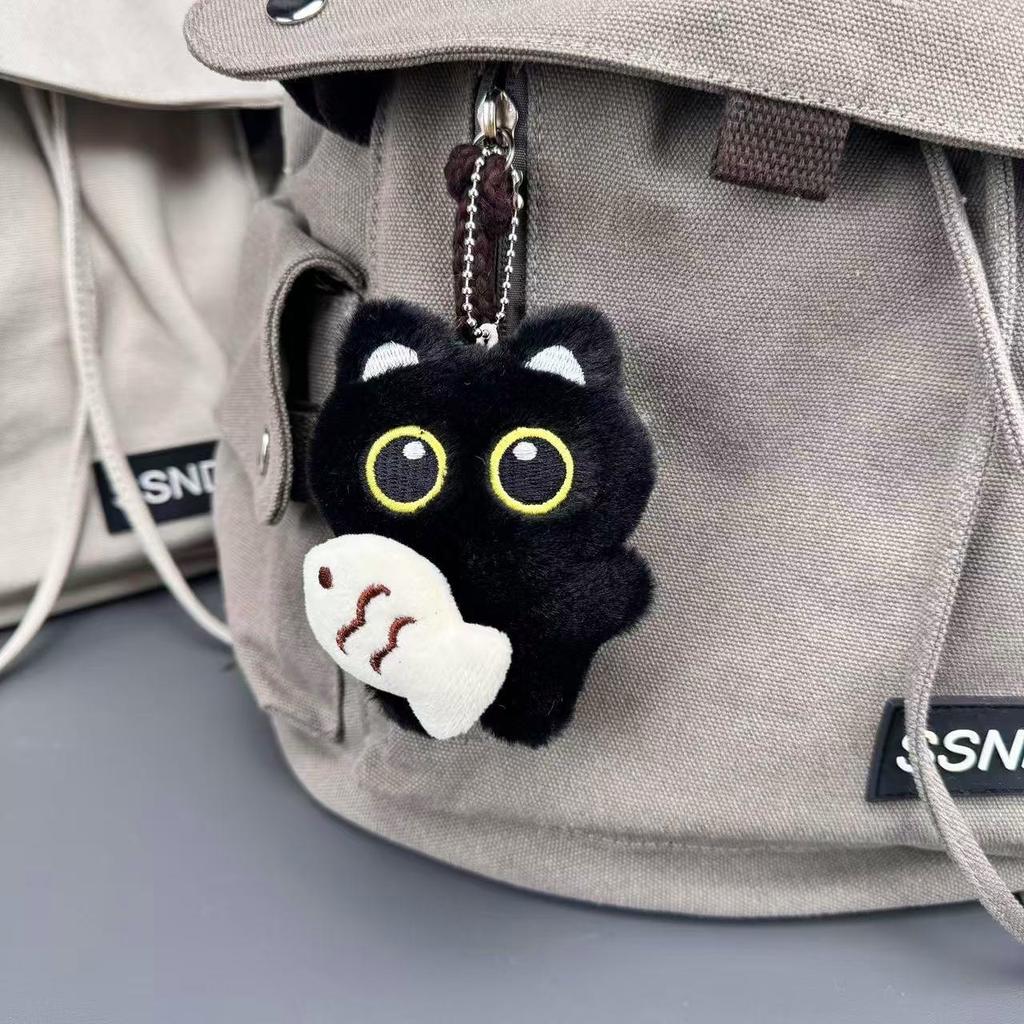 Cute Black Cat Plush Keychain Cartoon Kitten Soft Stuffed Doll Pendant Car Key Backpack Bag Doll Pendant Keychain Decor Gift