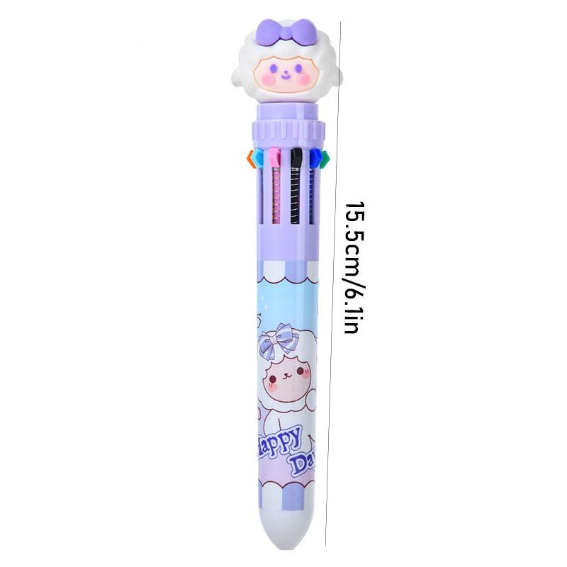 1Pc10 Colors Cute Cartoon Ballpoint Pen Kawaii Multi-Color Writing Supplies Notes Paintings Hand-Held Pens Student Gift