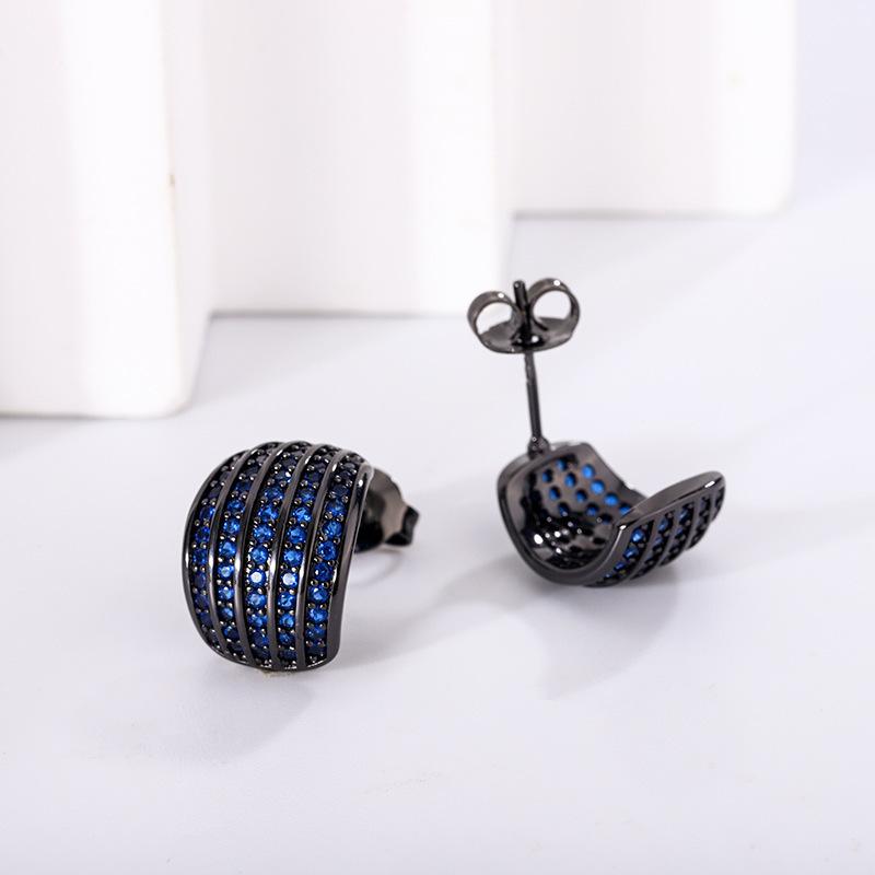 New Huabi Jewelry Copper Bottom Gold-plated Simulation Red Corundum Black Gold Personalized Stud Earrings