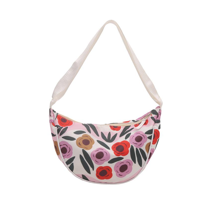 Four Seasons Contrast Color Stripe Fashion Printed Flower Large Capacity Crossbody One Shoulder Underarm Dumpling Women's Bag