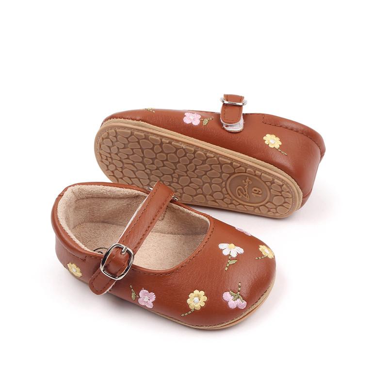 0-18months Toddler Girls Mary Jane Flats Slippers PU Leather summer Dress Shoes for Infant girl Floral Embroidery Princess Shoes
