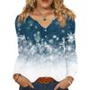 Women's Fashionable Casual V-neck Blouse Button Christmas Printed Long-sleeved Pullover T-shirt Top