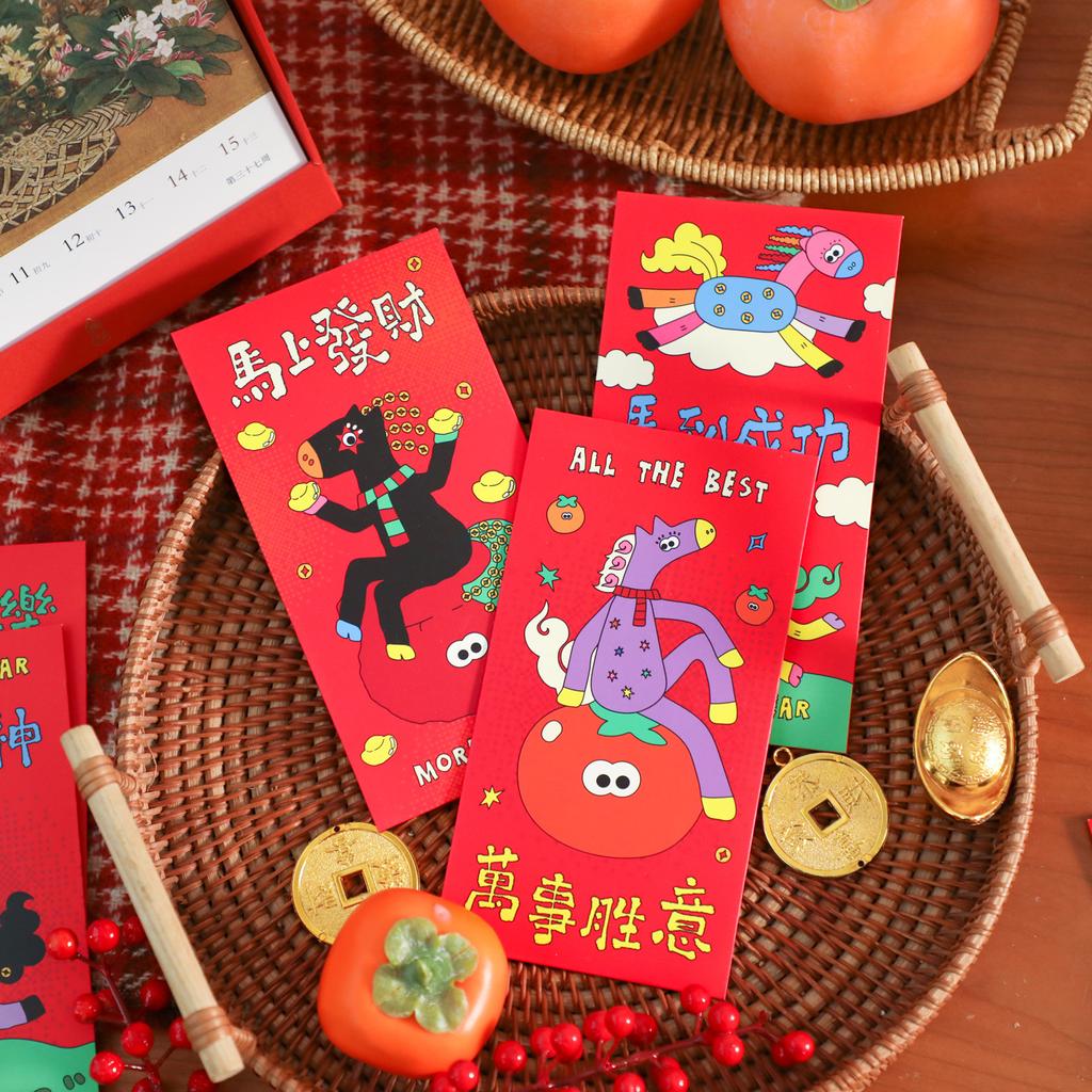 6Pcs/Set Cartoon Creativity Chinese New Year Money Envelope Lucky Red Pockets 2026 Horse Year Spring Festival Red Envelope