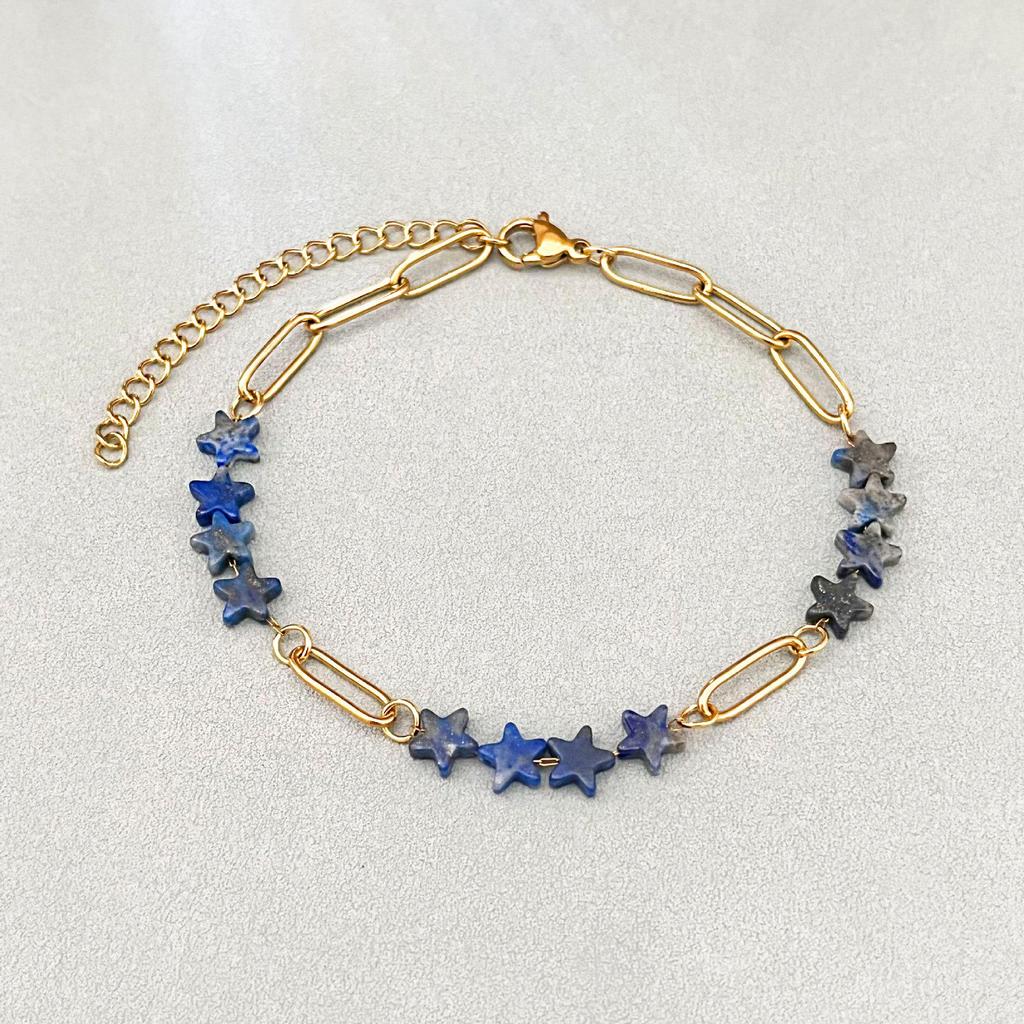 Elegant 18k Gold-Plated Stainless Steel Bracelet with Natural Stone Inlay - Trendy and Fade-Resistant for Women