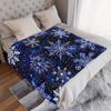 Winter Snowflake Blanket - Dark Blue Background with Intricate White Snowflakes & Whimsical Dots, Soft Cosy Printed Throw for