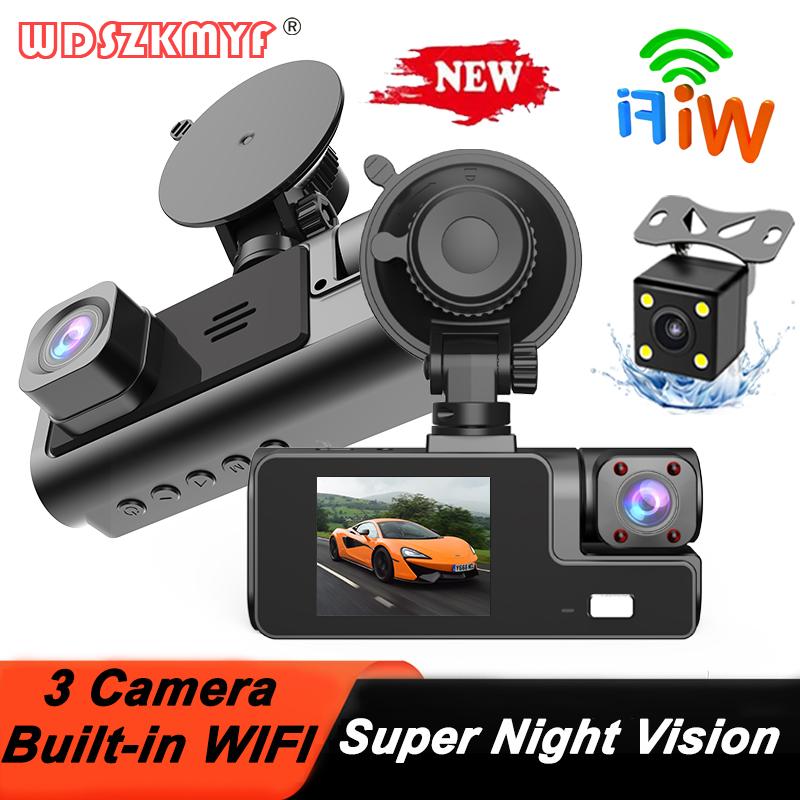 

3 объектива Автомобильный видеорегистратор 1080P WIFI Видеорегистратор Камера для автомобиля Видеорегистратор Камера заднего вида Ночное видение Черный ящик Автомобильный аксессуар NONE