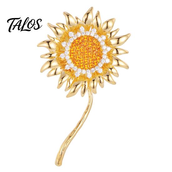 Floral Lapel Pin Rhinestone Sunflower Brooch for Women, Golden Flower Suit Decorative Dress Scarf Hat Bag Decoration, Clothing Accessory Gift