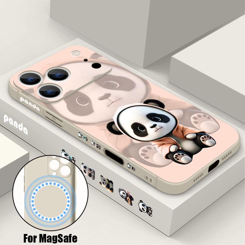 Orange Coat Panda Pattern Case For iPhone 17 Pro Max Magnetic For Magsafe Silicone Cover For iPhone 16 Pro Max Funda iPhone 15 14 13 12 11 16E Air