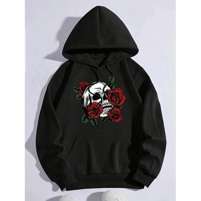 Cartoon Anime Couple Hooded Sweater European Size Printed Sweater Skull Rose