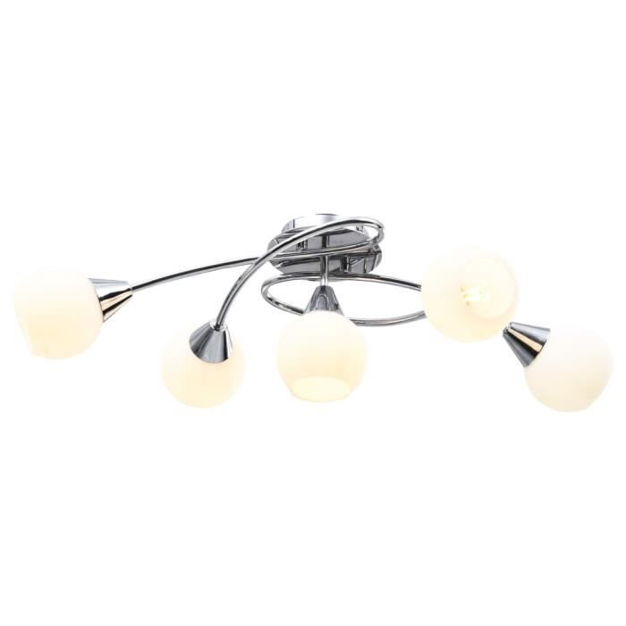 VidaXL Ceiling Light with Glass Shade 5 E14 Bulbs White Bowl