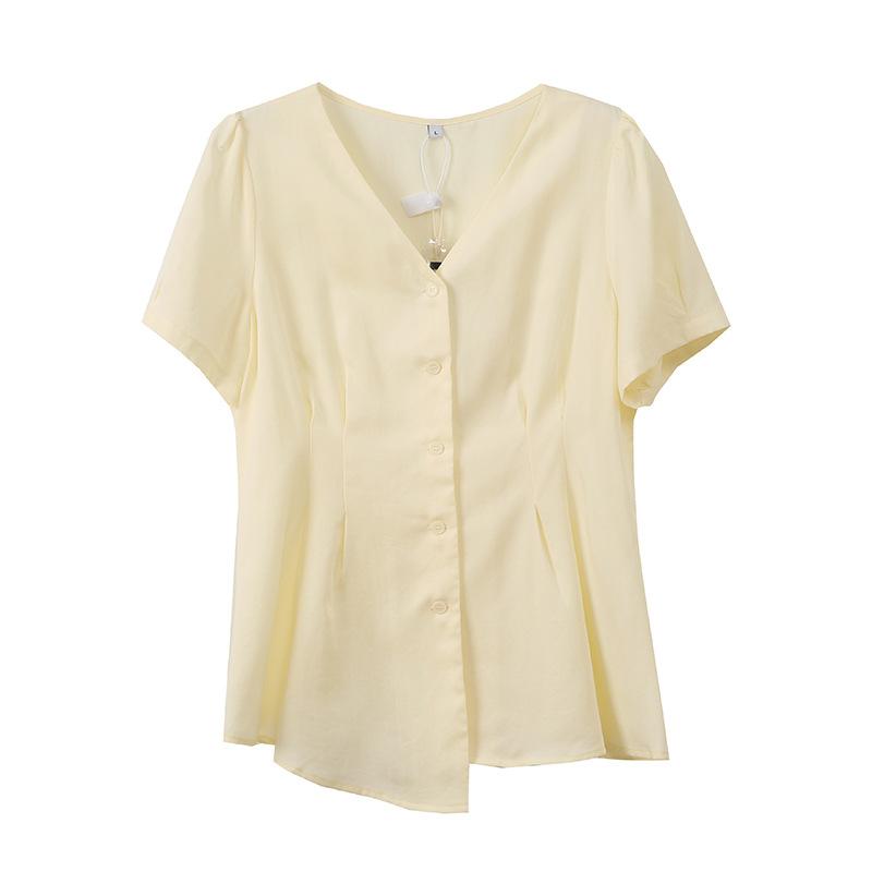 Large Size Fat mmV Neck Short-sleeved Chiffon Shirt Women's Summer New Fish Tail Irregular Hem Top 212371