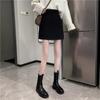 2024 Petite Women's Black A-Line Woolen High Waist Bodycon Mini Skirt - Versatile Slimming Design for Autumn/Winter