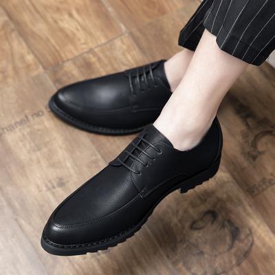 Casual Leather Shoes Men's Korean Version Spring and Autumn Pointed Head British Trend Business Youth Lace-up Black Small Leather Shoes