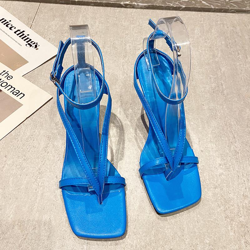 Fashion New Style Fashion Narrow Band Gladiator Women Sandals Thin High Heels Shoes Elegant Square Toe Ankle Buckle Strap Party Pumps